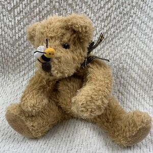 Russ Berrie Buzz Plush Soft Toy Seated Teddy Bear with Little Honey Bee on Nose